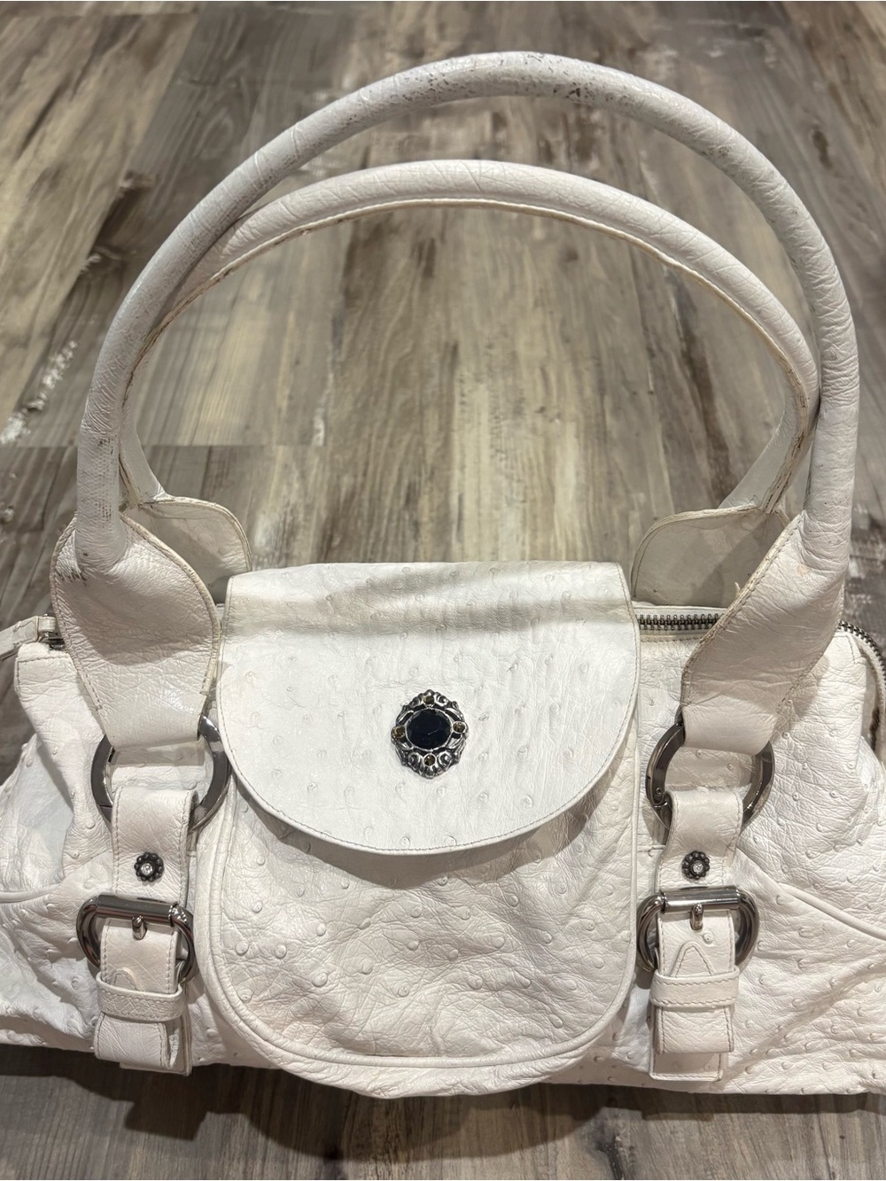 Vintage Ape Regina Firenze White Italian Ostrich Designer Handbag